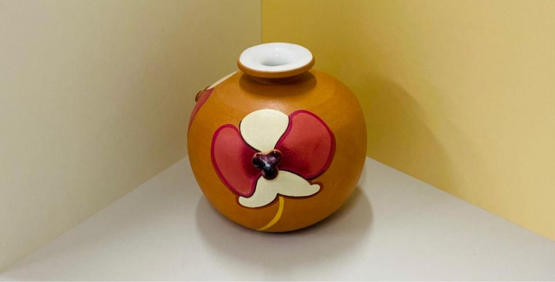 ACCESSORI CASA Cooperativa VASI Vaso a sfera in terracotta, dipinta a tema floreale