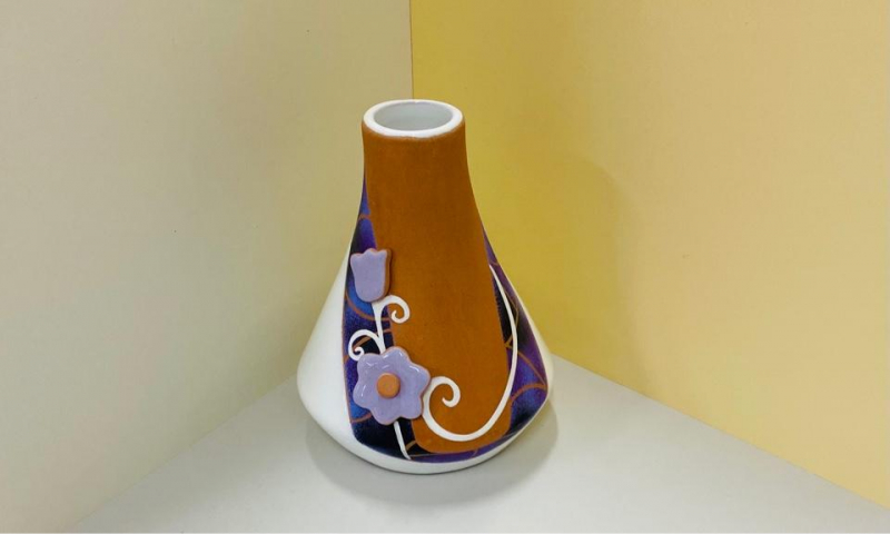 ACCESSORI CASA Cooperativa VASI Vaso in terracotta e ceramica smaltata, decoro fiore in lilla