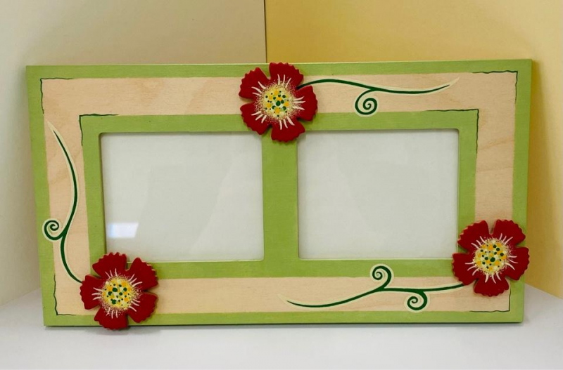 PORTAFOTO Cooperativa PORTAFOTO LEGNO Portafoto in legno doppio riquadro, decoro fiori