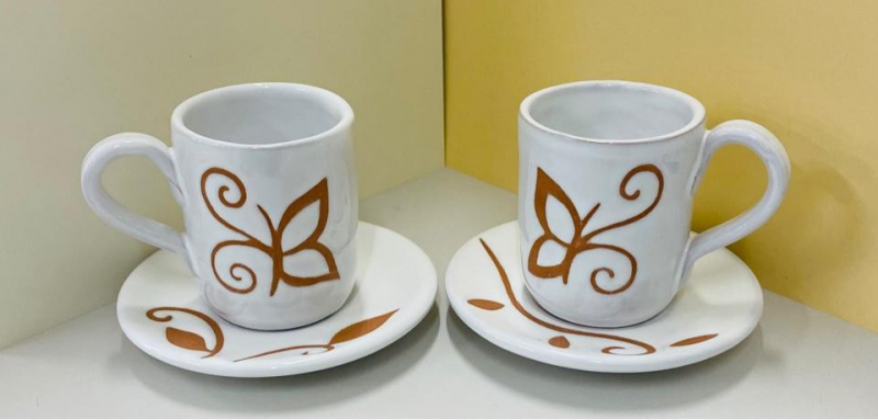 ACCESSORI CUCINA Cooperativa TAZZE Coppia tazze caffè mug con piattino, decoro farfalle